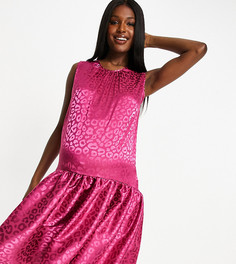 Розовое платье миди с заниженным подолом и леопардовым принтом Queen Bee-Многоцветный