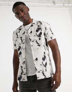 Светло-бежевая рубашка с чернильным принтом и отложным воротником Topman-Светло-бежевый