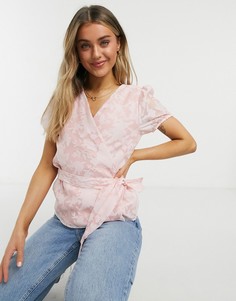 Блуза с завязкой на талии розового цвета с цветочным принтом Vila-Розовый