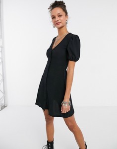 Черное жатое платье на пуговицах спереди New Look-Черный