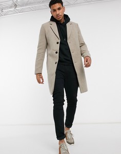Бежевое шерстяное пальто River Island-Светло-коричневый