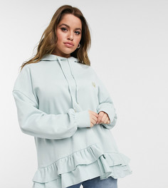 Худи из поплина зеленого цвета с оборками по краю River Island-Зеленый