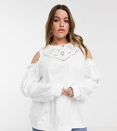Кремовый свитшот с открытыми плечами и вышивкой River Island Plus