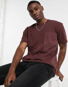 Коричневая oversize-футболка с тканым карманом Topman-Коричневый