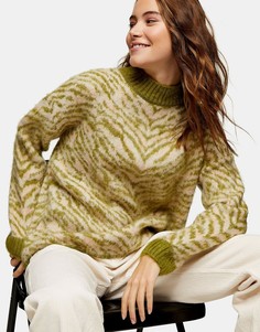 Зеленый джемпер со звериным принтом Topshop