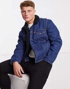 Синяя темно-выбеленная куртка с подкладкой из искусственного меха Levis type 3-Голубой Levis®