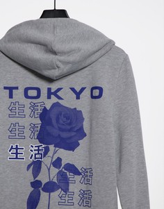 Худи с принтом розы и надписью "Tokyo" на спине ASOS DESIGN-Серый