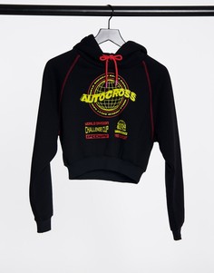 Черный худи с надписью "Autocross" Topshop