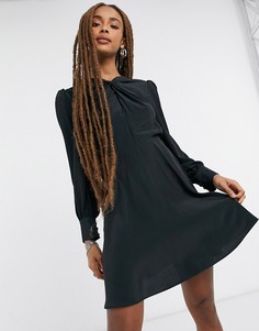 Черное платье мини с пересекающимся воротом Topshop-Черный