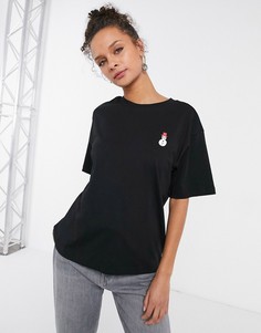 Черная футболка из органического хлопка с принтом снеговика Monki Tovi-Черный