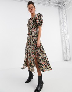 Платье миди в стиле гранж с цветочным принтом Topshop-Многоцветный