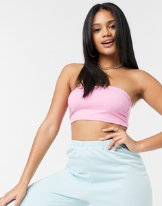 Розовый кроп-топ бандо со сборками ASOS DESIGN