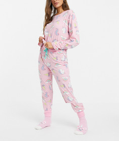 Пижамный комплект с принтом единорогов Chelsea Peers-Розовый