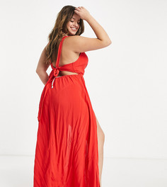 Красное пляжное платье макси с перекрученной драпировкой спереди и завязкой на спине ASOS DESIGN Curve-Красный