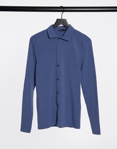 Облегающая трикотажная рубашка из органического хлопка выбеленного синего цвета с длинными рукавами ASOS DESIGN-Темно-синий