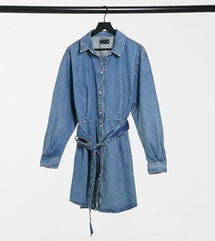 Синее платье-рубашка в стиле oversized с поясом ASOS DESIGN Tall-Голубой