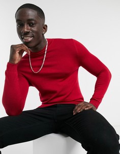 Красный облегающий джемпер из мериносовой шерсти с высоким воротом ASOS DESIGN