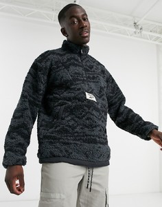 Черная флисовая куртка на короткой молнии с принтом Reebok Classics-Черный