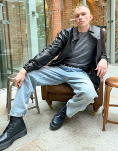 Черная oversized-куртка Харрингтон из искусственной кожи ASOS DESIGN-Черный