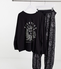 Пижама из черной футболки и джоггеров с манжетами с астрологическим принтом ASOS DESIGN Curve-Черный