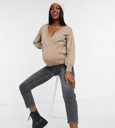 Серо-коричневый джемпер с запахом ASOS DESIGN Maternity-Светло-бежевый