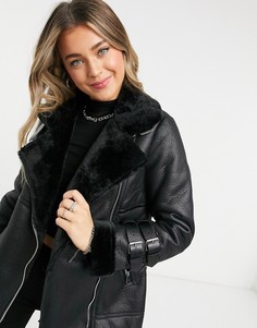 Черная удлиненная куртка-авиатор New Look-Черный
