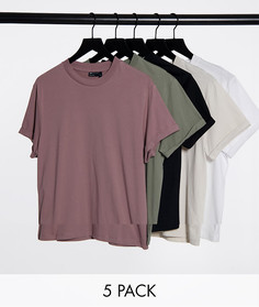 Футболка с отворотами на рукавах ASOS DESIGN - Комплект из 5 шт.-Многоцветный