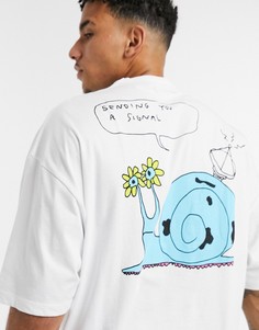 Белая oversized-футболка с принтом улитки на груди и спине ASOS DESIGN-Белый