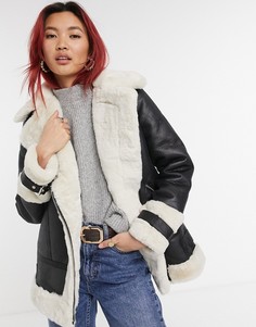 Черная куртка авиатор со вставками из искусственной цигейки River Island-Черный