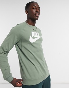 Шалфейно-зеленый/белый флисовый свитшот с круглым вырезом Nike Modern