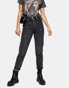 Черные выбеленные джинсы в винтажном стиле с принтом Topshop-Черный