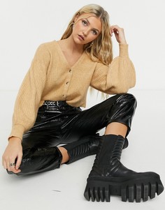 Бежевый кардиган с рукавами-фонариками Topshop-Светло-коричневый