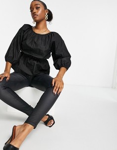 Черный топ из поплина со сборками Missguided