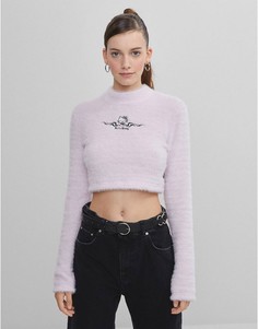 Пушистый укороченный джемпер розового цвета Bershka x Hello Kitty-Розовый