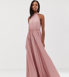 Розовое платье макси с плиссировкой и завязкой на шее ASOS DESIGN Tall-Розовый