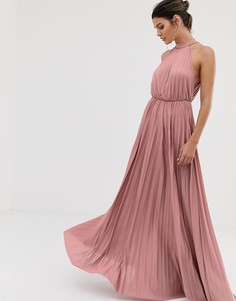 Розовое плиссированное платье макси с завязкой на шее ASOS DESIGN-Розовый