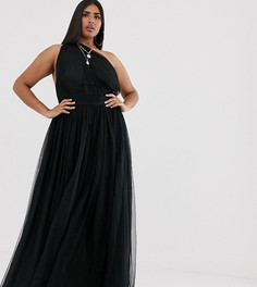 Платье макси на одно плечо из тюля черного цвета ASOS DESIGN Curve-Черный