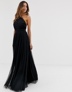 Платье макси на одно плечо из тюля черного цвета ASOS DESIGN-Черный