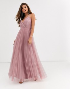 Светло-розовое плиссированное платье макси из тюля на бретелях ASOS DESIGN Fuller Bust-Розовый