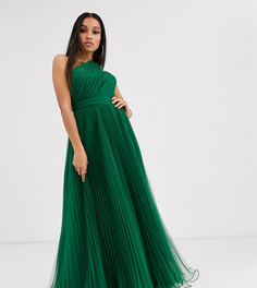 Зеленое платье макси из тюля на одно плечо ASOS DESIGN Petite-Зеленый