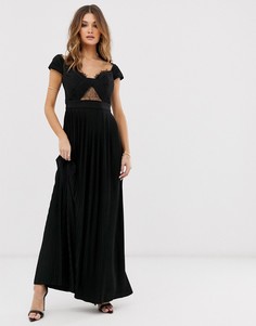 Черное плиссированное платье макси с кружевом и открытыми плечами ASOS DESIGN Premium-Черный