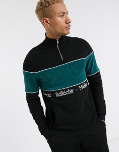Черный свитшот с короткой молнией и вставками колор-блок ASOS DESIGN