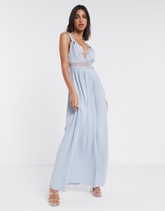Небесно-голубое платье макси с кружевной вставкой ASOS DESIGN Premium-Голубой