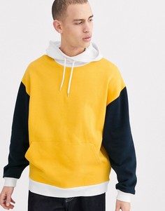 Худи oversized с воротом-трубой в стиле колор-блок в темно-синем, желтом и белом цвете ASOS DESIGN-Темно-синий