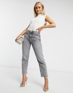 Кремовое боди с высоким воротником и короткими рукавами ASOS DESIGN-Кремовый