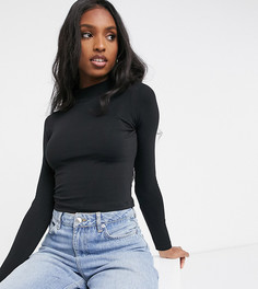 Черный кроп-топ с высоким воротом и длинными рукавами ASOS DESIGN Tall