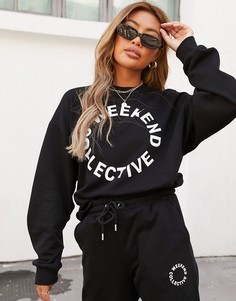 Черный oversized-свитшот с логотипом от комплекта ASOS Weekend Collective