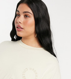 Светло-бежевая oversized-футболка с вышитым логотипом ASOS Weekend Collective Curve-Бежевый