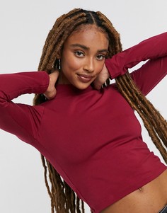 Бордовый кроп-топ с длинными рукавами и высоким воротом ASOS DESIGN-Красный