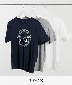 Набор из 3 футболок с графическим принтом в белом, сером и темно-синем цвете Abercrombie & Fitch-Белый